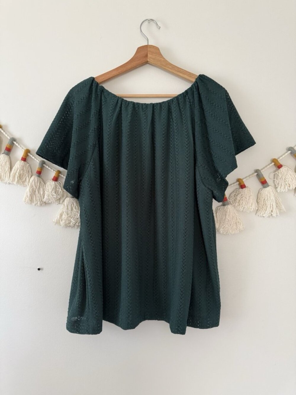 Loft Kelly Green Crochet Eyelet Flutter Sleeve Top Relaxed Cottage Feminine XXL - Picture 2 of 10